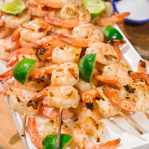 These Grilled Tequila Lime Shrimp are loaded with flavor...and they are ready in less than an hour. Grab some shrimp and fire up the grill for dinner tonight!