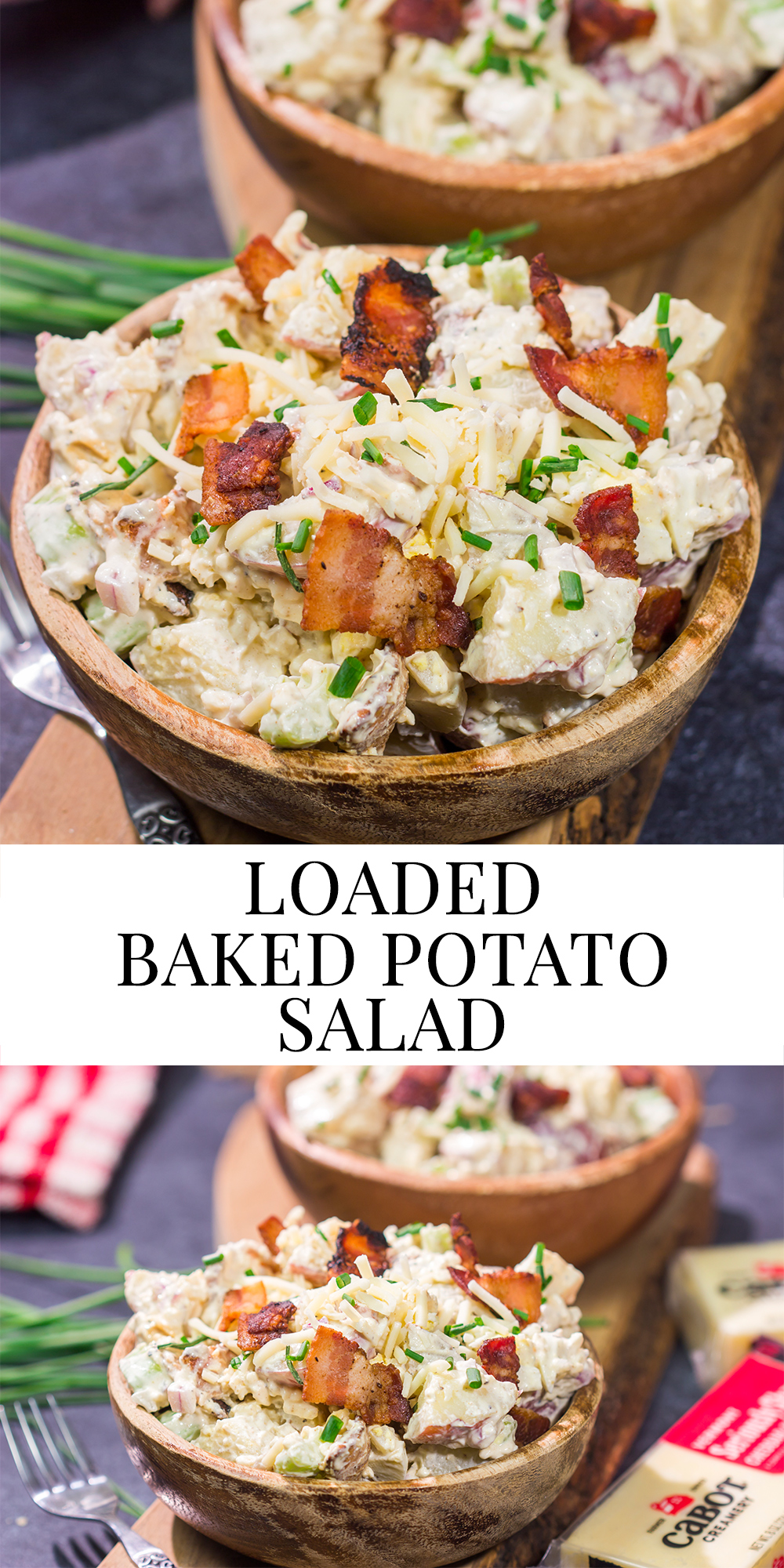 All of the toppings you love on a classic baked potato get combined in this Loaded Baked Potato Salad recipe. It's the perfect side dish for summer!