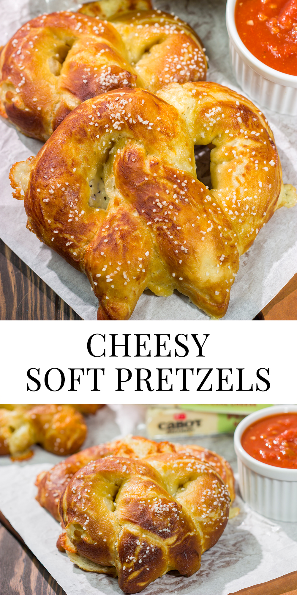 These Cheesy Soft Pretzels are stuffed with melty cheese for the ultimate gameday snack. These warm, golden brown pretzels are absolutely irresistible!