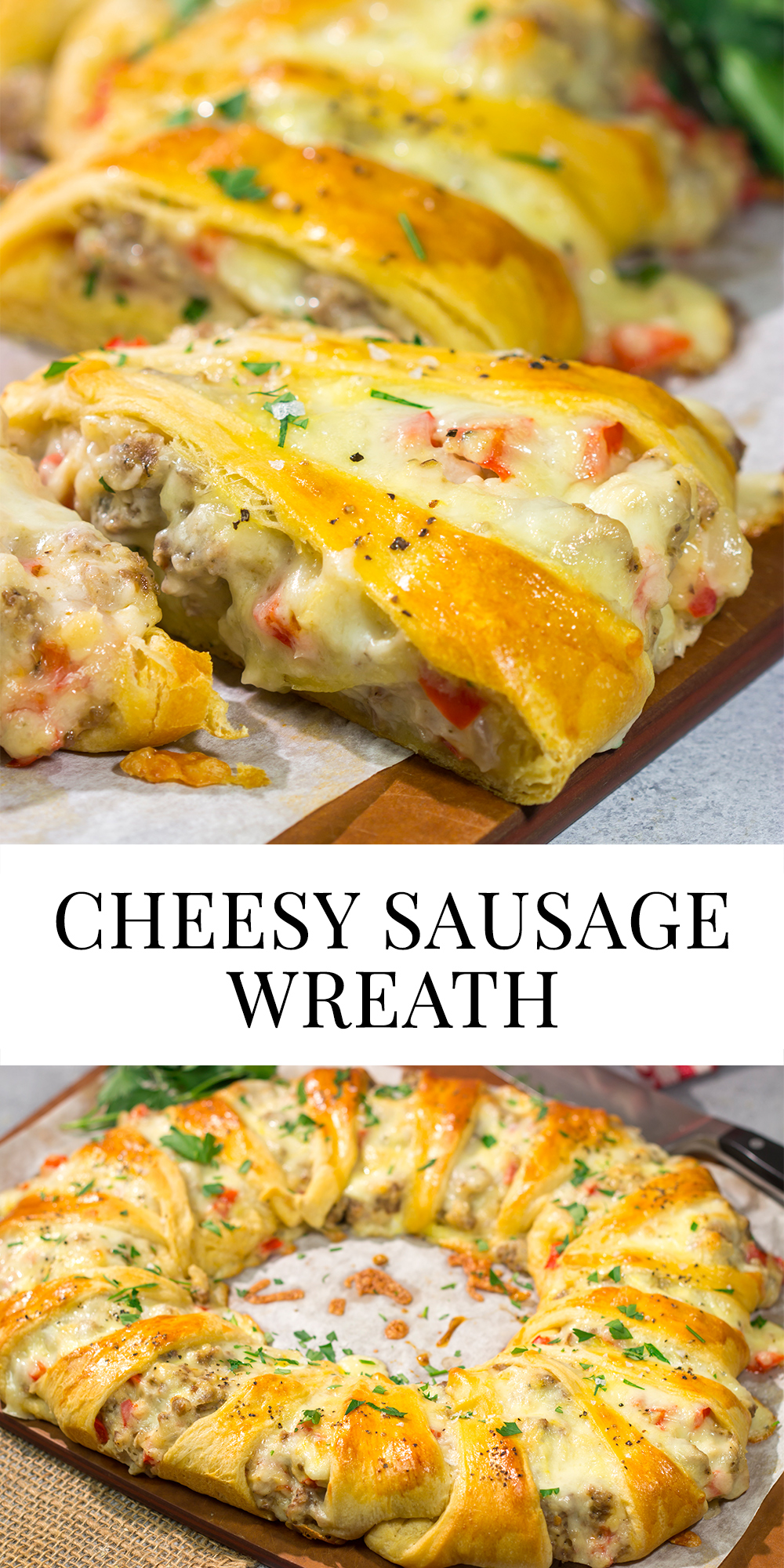 This Cheesy Sausage Wreath features creamy sausage gravy wrapped in golden brown dough. It makes for an excellent holiday breakfast or brunch when guests are in town!